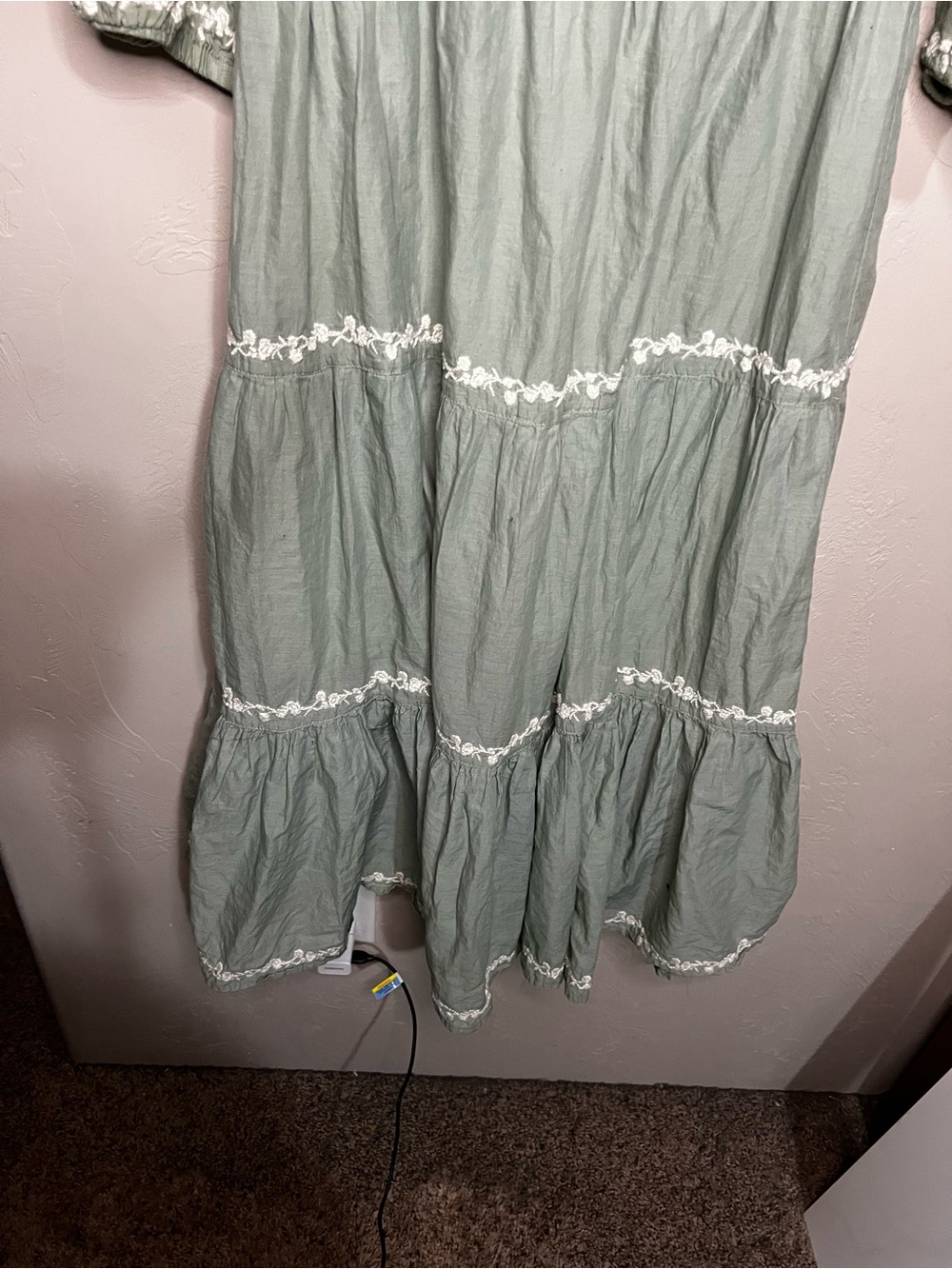 Lucky Brand Sage Green Floral Embroidered Cotton Boho Western Prairie Midi Dress - Picture 12 of 12